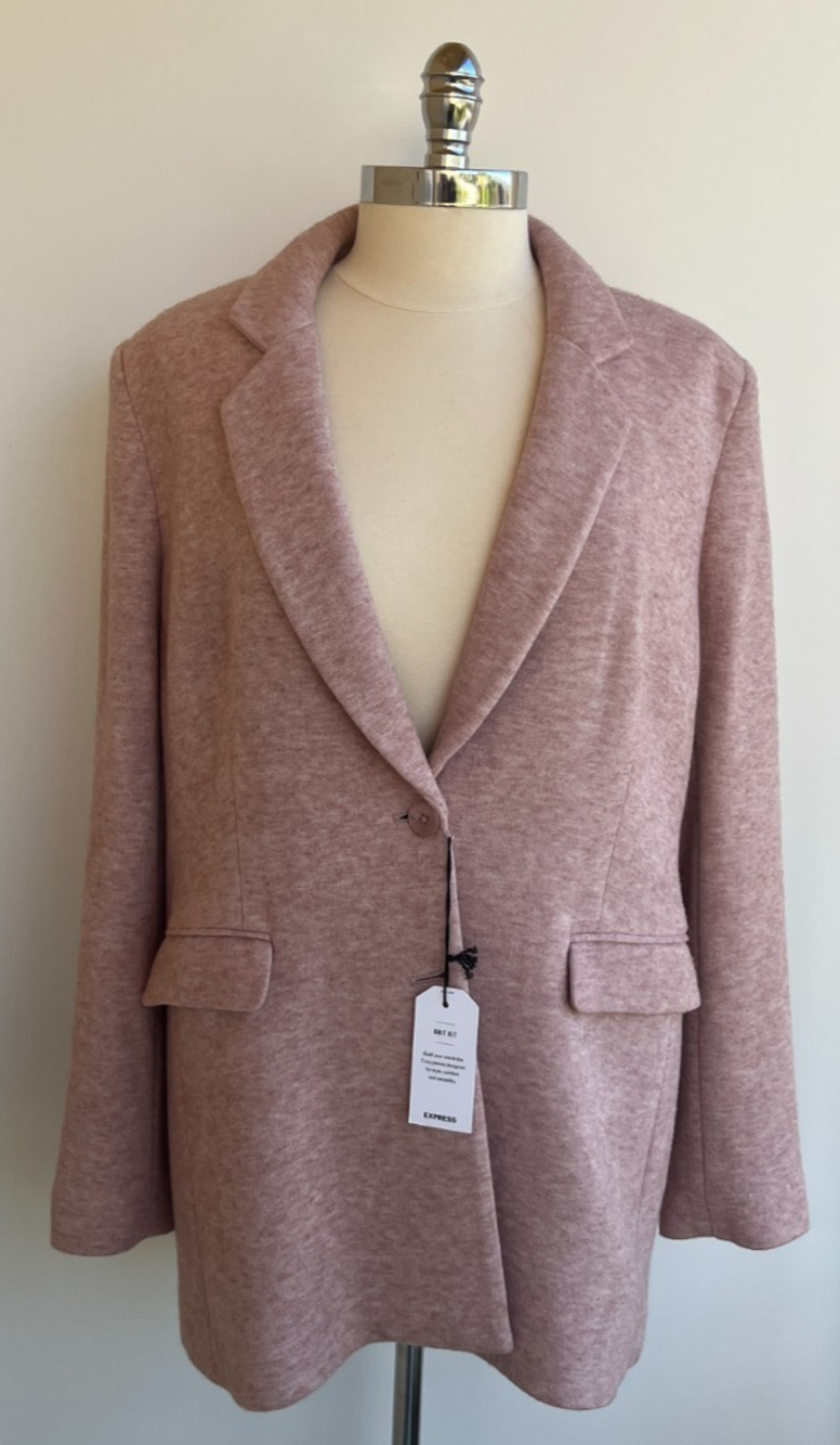 NEW EXPRESS KNIT BlAZER KNIT KIT PINK ONE BUTTON BLAZER SZ XL